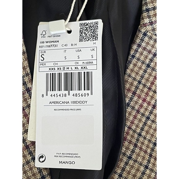 MANGO MNG Women’s Size Small Wrap Check Suit Blazer NWT OPEN 2 OFFERS - Picture 14 of 14